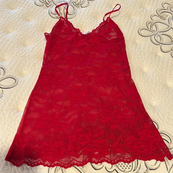 victoria secret red lace dress SOLD victoria's secret red & black satin floral lace slip dress size medium, runs a little big! super soft satin slip dress by victoria's secret in 2012! had black
